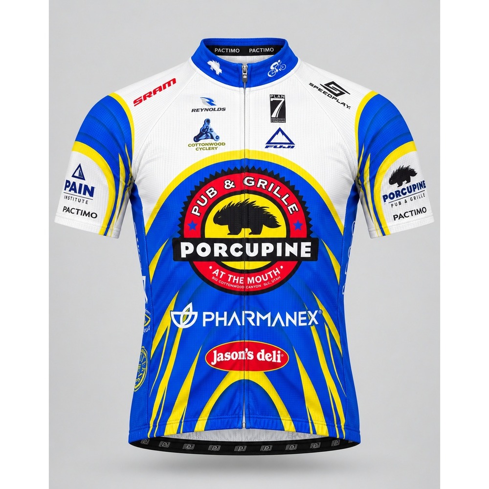 Pactimo Porcupine Pub Utah Cycling Jersey Mens L Full Zip Sponsor Race Blue